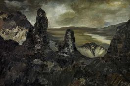 WELSH SCHOOL oil on canvas - rocky landscape, indistinctly signed, 49 x 74cms