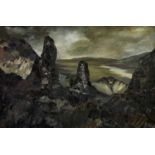 WELSH SCHOOL oil on canvas - rocky landscape, indistinctly signed, 49 x 74cms