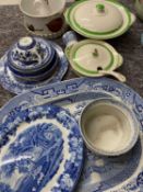 WILLOW PATTERNED MEAT PLATTER and other Blue & White tableware, Royal Worcester fire proof 'oven