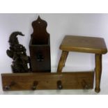 VICTORIAN & LATER HOUSEHOLD ITEMS (4) - an Elm four legged stool, 26cms H, 24 x 19cms seat, pitch