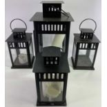 METALIC CANDLE LANTERNS - painted black, 1 x 47cms tall, and 3 x 30cms tall