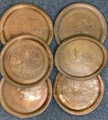 JOHNNIE WALKER WHISKY ADVERTISING COPPER PUB TRAYS (6) - all similarly embossed to include five