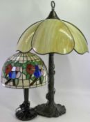 REPRODUTION TABLE LAMPS x 2, both having Tiffany style shades, 48cms and 75cm heights, the larger