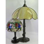 REPRODUTION TABLE LAMPS x 2, both having Tiffany style shades, 48cms and 75cm heights, the larger