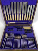 OAK CASED CANTEEN OF TABLE CUTLERY IN EPNS BY LASCELLES (COMPLETE), 51 pieces