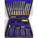 OAK CASED CANTEEN OF TABLE CUTLERY IN EPNS BY LASCELLES (COMPLETE), 51 pieces