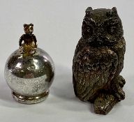 STERLING 925 SILVER ORNAMENTS x 2, including a 5cms height model of an owl on a branch, stamped 925,