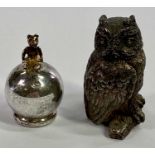 STERLING 925 SILVER ORNAMENTS x 2, including a 5cms height model of an owl on a branch, stamped 925,