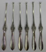 SET OF SIX HALLMARKED SILVER LOBSTER PICKS, Sheffield 1929, maker Walker & Hall, 9.2ozt gross, all