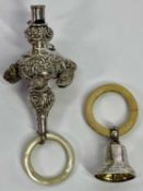 BIRMINGHAM SILVER, baby's teething aids to include a multi-bell rattle with whistle to the end,