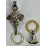 BIRMINGHAM SILVER, baby's teething aids to include a multi-bell rattle with whistle to the end,