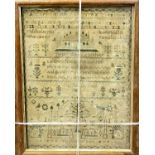 19TH CENTURY NEEDLEWORK SAMPLER - by Isabella Greensmith, aged 11 years, 1846, showing the City of