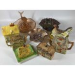 NOVELTY TABLEWARE - to include cottage teapots, 'Hen on Nest', ETC (6 pieces), also, Carnival and