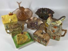 NOVELTY TABLEWARE - to include cottage teapots, 'Hen on Nest', ETC (6 pieces), also, Carnival and