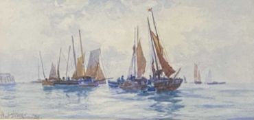 ALBERT G STRANGE watercolour - yachting scene in calm seas, signed and dated 1889, 15 x 29cms