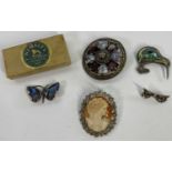 MIRACLE & OTHER VINTAGE BROOCHES including three in sterling silver, one being in the form of a