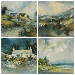 G V GADD watercolours (set of 4) - Welsh dwellings in various rural backgrounds, 14.5 x 20cms