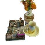 CABINET FIGURINES, ANIMAL ORNAMENTS, vintage wash jug and bowl and a large modern pottery vase and