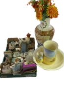 CABINET FIGURINES, ANIMAL ORNAMENTS, vintage wash jug and bowl and a large modern pottery vase and