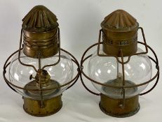 VINTAGE BRASS STORM TYPE LAMPS (2) - 27cms H