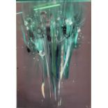 ROB UNETT mixed media - green and black floral abstract bouquet, initialled, 68 x 48cms