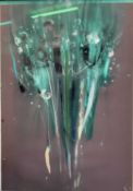 ROB UNETT mixed media - green and black floral abstract bouquet, initialled, 68 x 48cms