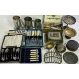 CASED & LOOSE EPNS & OTHER CUTLERY, antique toast rack, other EPNS and pewterware ETC