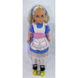 PALITOY VINTAGE WALKING/TALKING DOLL "Alice in Wonderland" with three record discs, 60cms H