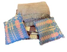 TRADITIONAL WAFFLE BLANKETS (2) - burgundy and cream checked and a pink and blue reversible, with