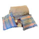TRADITIONAL WAFFLE BLANKETS (2) - burgundy and cream checked and a pink and blue reversible, with