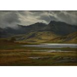 JOSEPH KNIGHT mixed media - stormy Welsh landscape, signed, 1889, 44 x 62cms