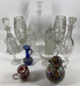 GLASS DECANTERS, an assortment and other glassware including a pair of heavy vintage vases, 27cms