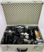 HAKUBA METAL EFFECT CAMERA CASE & CONTENTS, to include four various Pentax SLR cameras, associated