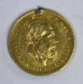 KING WILLEM 10 GUILDERS GOLD COIN, dated 1875, 6.7grms