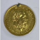 KING WILLEM 10 GUILDERS GOLD COIN, dated 1875, 6.7grms