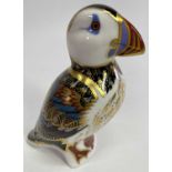 ROYAL CROWN DERBY PAPERWEIGHT - modelled as a puffin, gold stopper, boxed