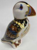 ROYAL CROWN DERBY PAPERWEIGHT - modelled as a puffin, gold stopper, boxed