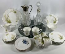 MIXED PORCELAIN & GLASSWARE along with an Omnimount Lazy Susan, the china includes a 21 piece bone