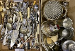 EPNS & SILVER CUTLERY, mixed EPNS and pewter tableware within two boxes to include a London silver