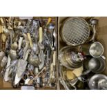 EPNS & SILVER CUTLERY, mixed EPNS and pewter tableware within two boxes to include a London silver