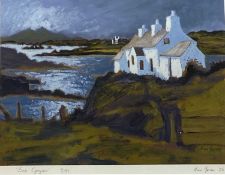 HUW JONES coloured limited edition print (4/50) - Anglesey coastal cottage, signed and dated 2006,