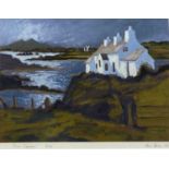 HUW JONES coloured limited edition print (4/50) - Anglesey coastal cottage, signed and dated 2006,