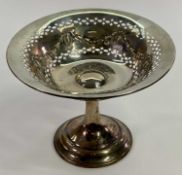 SHEFFIELD 1913 SILVER TAZZA, maker Thomas Bradbury & Sons, the dished top with two pierced bands and