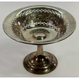 SHEFFIELD 1913 SILVER TAZZA, maker Thomas Bradbury & Sons, the dished top with two pierced bands and