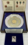 DANBURY MINT STERLING SILVER COMMEMORATIVES x 2, to include a 26cm diameter plate in display case,