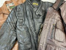 LEATHER JACKEY BY "HYDE PARK", also a leather gilet and a motorbike leather jacket by Sportex