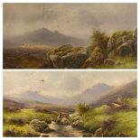 CHARLES E BRITTAN watercolours, a pair - highland scenes, one with cattle by a stream, the other