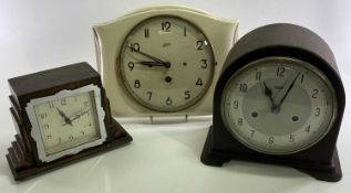 VINTAGE MANTEL & WALL CLOCKS (3) - a Smiths Enfield chime strike mantel clock in brown Bakelite