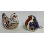 ROYAL CROWN DERBY PORCELAIN PAPERWEIGHTS (3) - to include chicken, robin, both with boxes and one