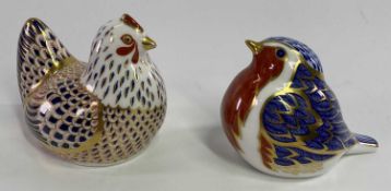 ROYAL CROWN DERBY PORCELAIN PAPERWEIGHTS (3) - to include chicken, robin, both with boxes and one